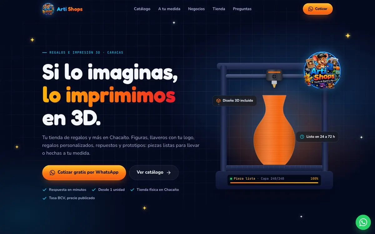 Página de inicio de Arti Shops