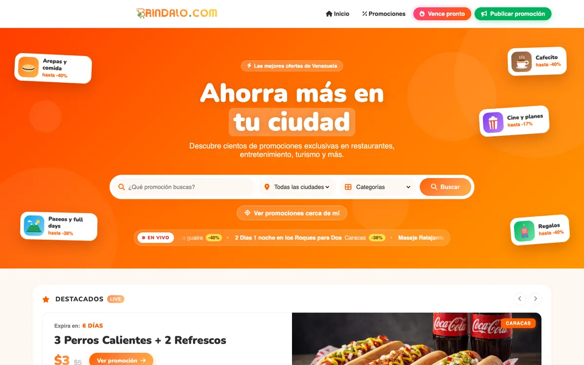 Página de inicio de Brindalo